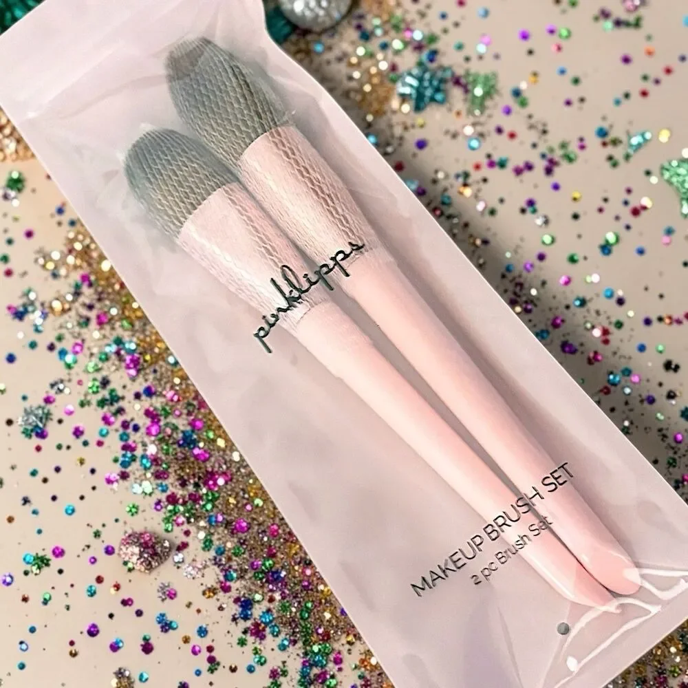 PinkLipps Cosmetics Makeup Brush Set Liquid Brush & Tapered Brush Set NWOB